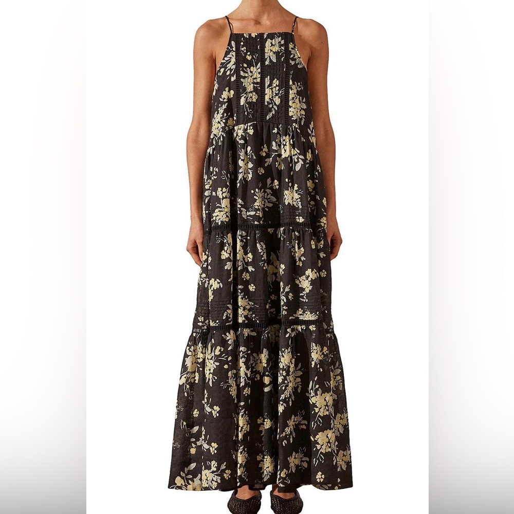 New! Shona Joy Goldie Pintuck Sleeveless Linen Maxi Dress